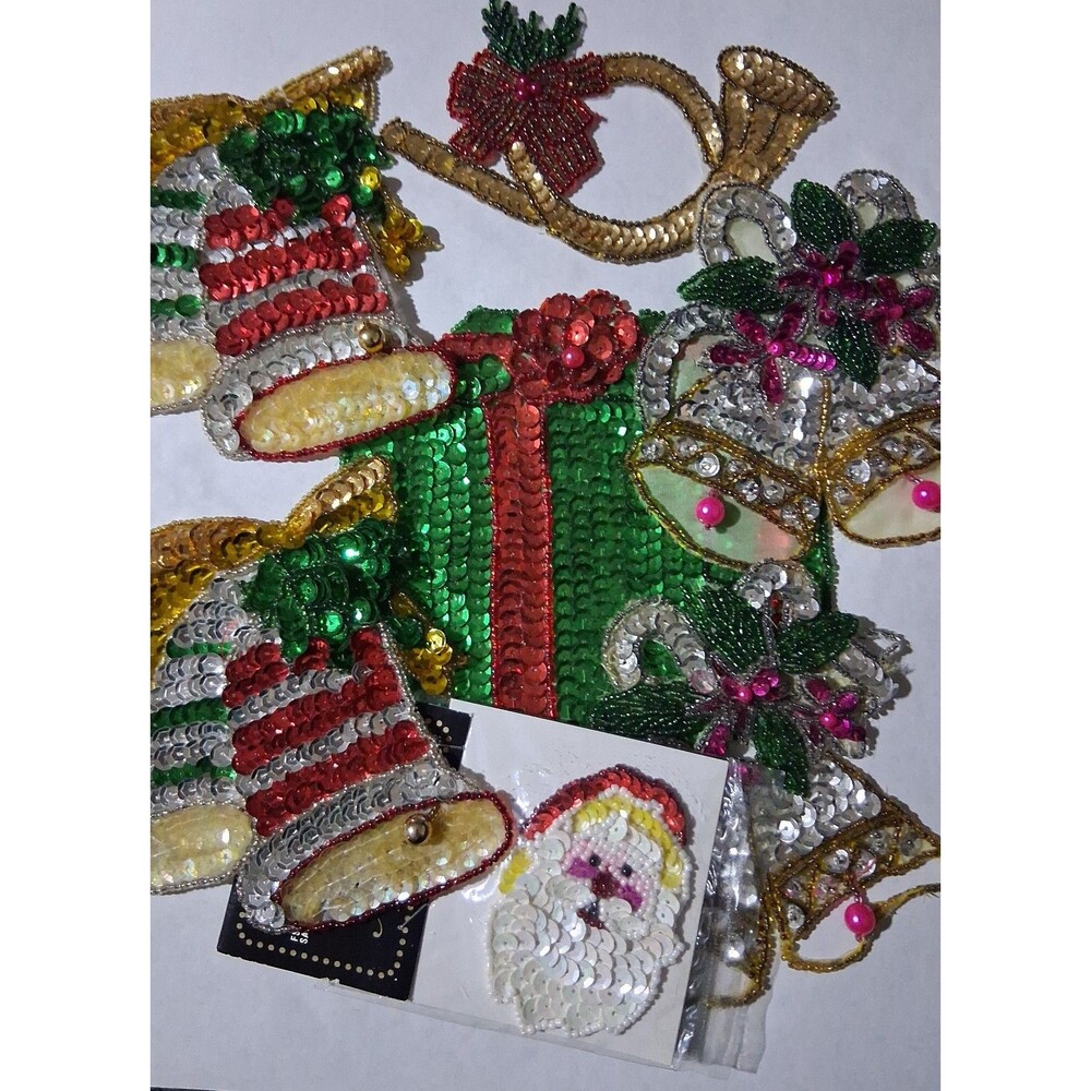 Vintage Sequin/beaded Christmas patches lot of 7